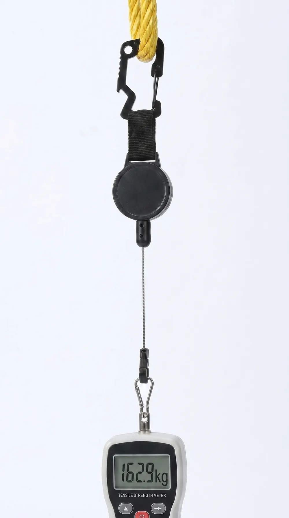 Krafttest Handyleine — Messgerät zeigt 162,9 kg